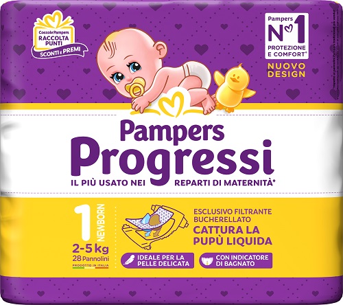 PAMPERS PROGRESSI NEWBORN PANNOLINO 1 2-5KG 28 PEZZI - Farmamood