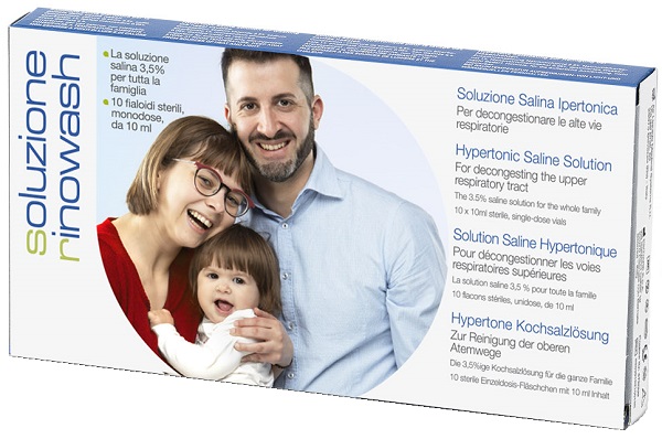 RINOWASH SOLUZIONE SALINA IPERTONICA PER PULIZIA NASO 10 FIALE RICHIUDIBILI X 10 ML - Farmamood