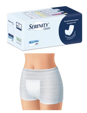 PANNOLONE PER INCONTINENZA FORMATO RETTANGOLARE CON BARRIERA SERENITY 30 PEZZI - Farmamood