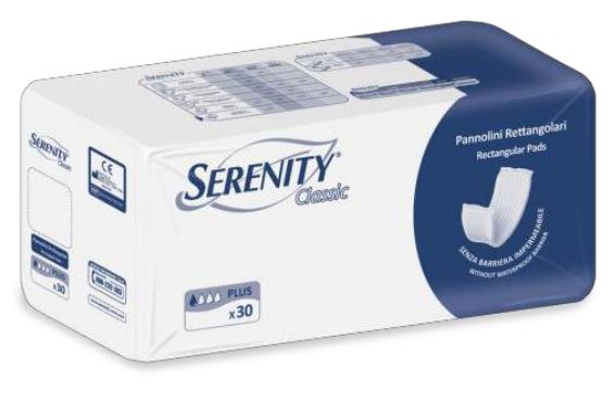 PANNOLONE PER INCONTINENZA FORMATO RETTANGOLARE SENZA BARRIERA SERENITY 30 PEZZI - Farmamood