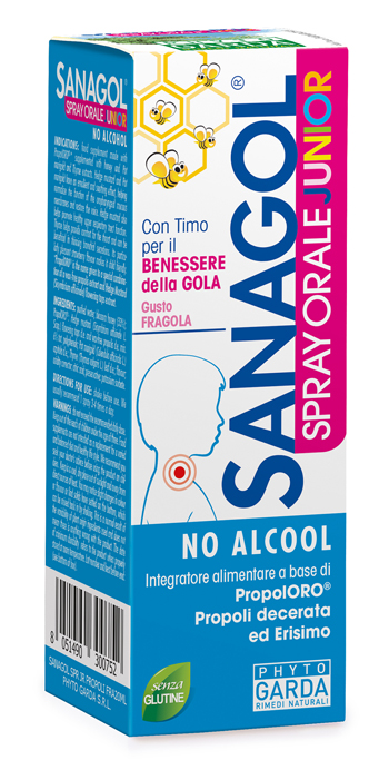 SANAGOL SPRAY JUNIOR PROPOLI FRAGOLA 20 ML - Farmamood