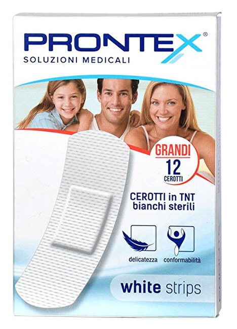 CEROTTO PRONTEX WHITE STRIPS IN TESSUTO NON TESSUTO BIANCO STERILE SCATOLA 12 CEROTTI GRANDI - Farmamood
