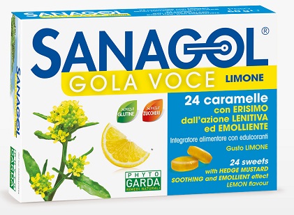 SANAGOL GOLA VOCE SENZA ZUCCHERO LIMONE 24 CARAMELLE - Farmamood