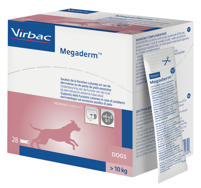 MEGADERM SUPPLEMENTO CANI SUPERIORI A 10 KG SCATOLA DA 28 SACCHETTI MONODOSE 4 ML - Farmamood