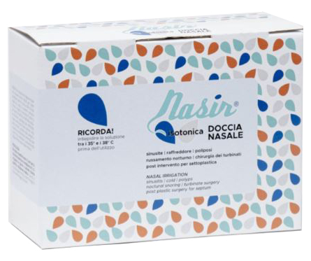 NASIR DOCCIA NASALE CON SOLUZIONE FISIOLOGICA ISOTONICA 10 SACCHE 250 ML + 1 BLISTER - Farmamood