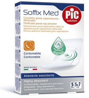 CEROTTO PIC SOFFIX MED IN TNT CON TAMPONE CENTRALE ASSORBENTE STERILE MONOUSO 5X7 CM ANTIBATTERICO 5 PEZZI - Farmamood