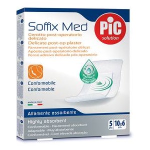 CEROTTO PIC SOFFIX MED IN TNT CON TAMPONE CENTRALE ASSORBENTE STERILE MONOUSO 10X6 CM ANTIBATTERICO 5 PEZZI - Farmamood