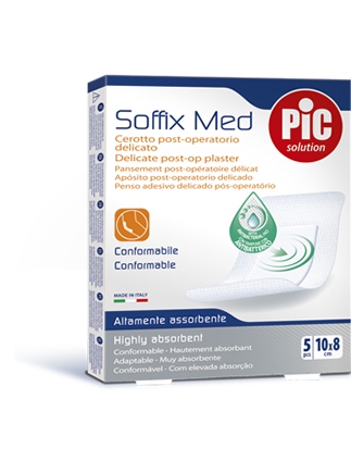 CEROTTO PIC SOFFIX MED IN TNT CON TAMPONE CENTRALE ASSORBENTE STERILE MONOUSO 10X8 CM ANTIBATTERICO 5 PEZZI - Farmamood