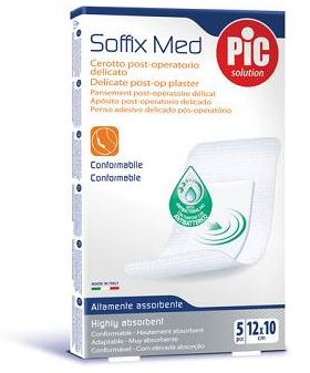CEROTTO PIC SOFFIX MED IN TNT CON TAMPONE CENTRALE ASSORBENTE STERILE MONOUSO 10X12 CM ANTIBATTERICO 5 PEZZI - Farmamood