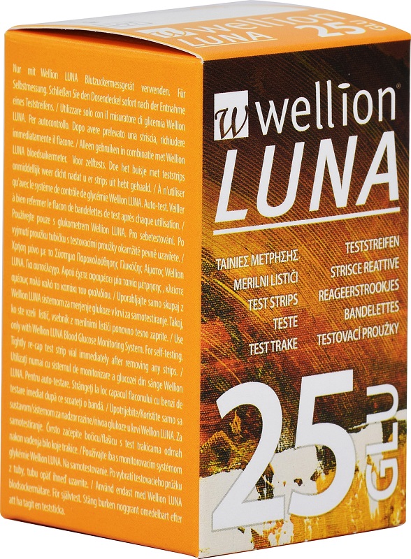 WELLION LUNA 25 STRIPS STRISCE PER MISURAZIONE GLICEMIA - Farmamood