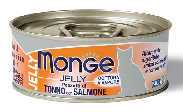 MONGE NATURAL QUALITY GATTO MONGE JELLY PEZZETTI DI TONNO BONITO/SALMONE 80 G - Farmamood