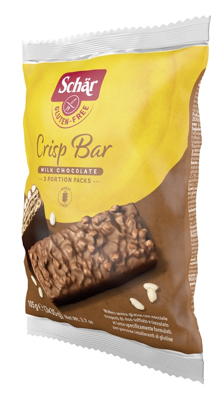 SCHAR CRISP BAR WAFERS CON NOCCIOLE RICOPERTI DI RISO SOFFIATO E CIOCCOLATO AL LATTE 3 PORZIONI DA 35 G - Farmamood