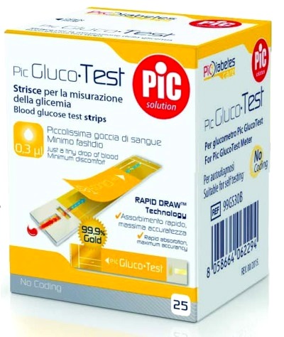 STRISCE MISURAZIONE GLICEMIA PIC GLUCOTEST 25 PEZZI - Farmamood