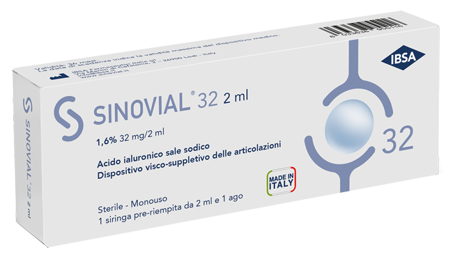 SIRINGA INTRA-ARTICOLARE SINOVIAL 32 ACIDO IALURONICO 1,6% 32 MG/2 ML 1 FS + AGO GAUGE 21 1 PEZZO - Farmamood