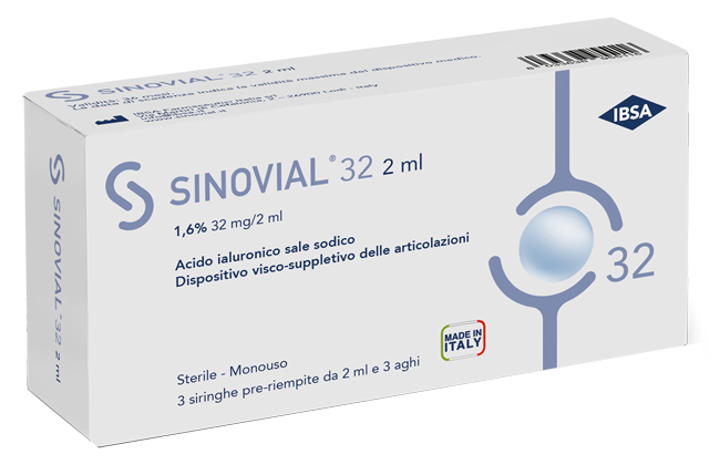 SIRINGA INTRA-ARTICOLARE SINOVIAL 32 ACIDO IALURONICO 1,6% 32 MG/2 ML 1 FS + AGO GAUGE 21 3 PEZZI - Farmamood