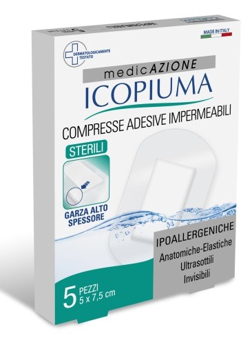 GARZA COMPRESSA ICOPIUMA MEDICATA POSTOPERATORIA 5X7,5 CM 5 PEZZI - Farmamood
