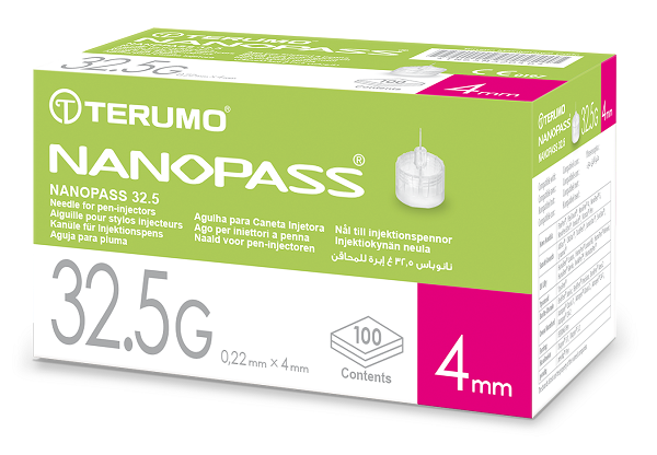 AGO PER PENNA DA INSULINA NANOPASS 32,5 GAUGE LUNGHEZZA 4 MM 100 PEZZI - Farmamood