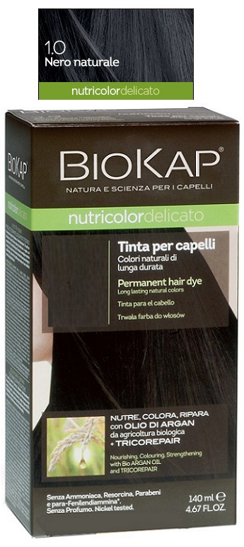 BIOKAP NUTRICOLOR DELICATO 1,0 NERO NATURALE TINTA TUBO + FLACONE - Farmamood