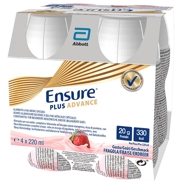 ENSURE PLUS ADVANCE FRAGOLA 4 BOTTIGLIE DA 220 ML - Farmamood