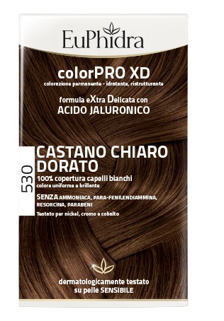 EUPHIDRA COLORPRO XD 530 CASTANO CHIARO DORATO GEL COLORANTE CAPELLI IN FLACONE + ATTIVANTE + BALSAMO + GUANTI - Farmamood