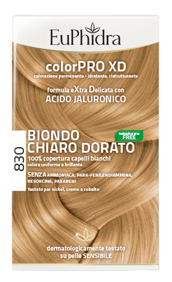EUPHIDRA COLORPRO XD 830 BIONDO CHIARO DORATO GEL COLORANTE CAPELLI IN FLACONE + ATTIVANTE + BALSAMO + GUANTI - Farmamood