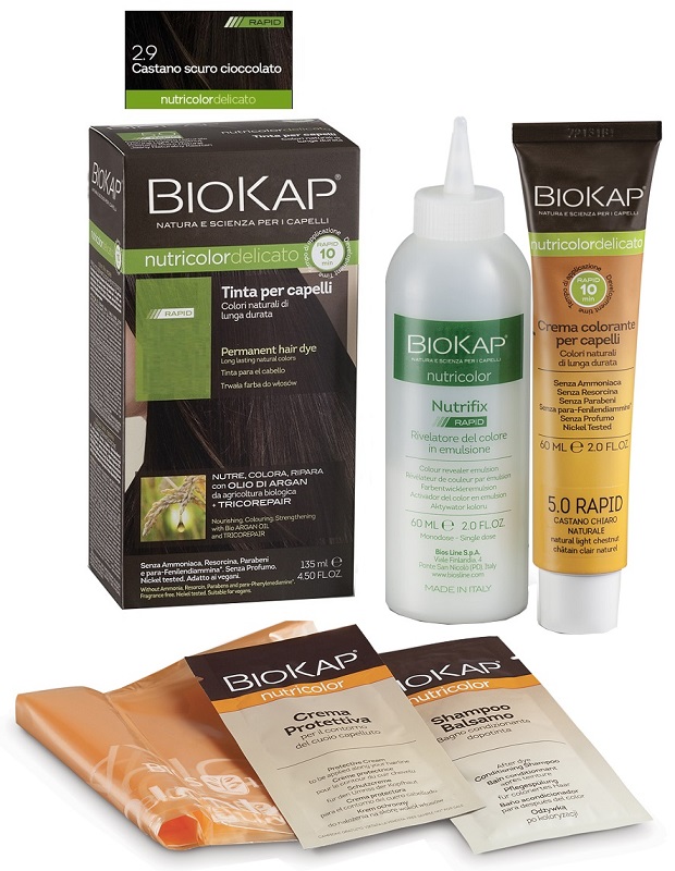BIOS LINE  BIOKAP NUTRICOLOR DELICATO RAPID TINTA 2,9 CASTANO SCURO CIOCCOLATO 135 ML - Farmamood