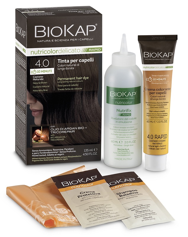 BIOS LINE  BIOKAP NUTRICOLOR DELICATO RAPID TINTA 4,00 CASTANO NATURALE 135 ML - Farmamood