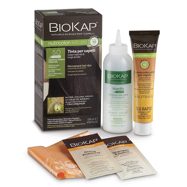 BIOS LINE  BIOKAP NUTRICOLOR DELICATO RAPID TINTA 5,0 CASTANO CHIARO NATURALE 135 ML - Farmamood
