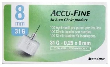 AGO PER PENNA DA INSULINA ACCU-FINE PEN NEEDLE ACCU-CHEK GAUGE 31 X 8MM 100 PEZZI - Farmamood