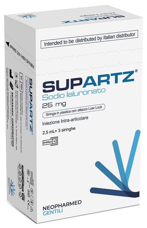 SIRINGA PRERIEMPITA INTRA-ARTICOLARE SUPARTZ ACIDO IALURONICO 25 MG 2,5 ML 3 PEZZI - Farmamood