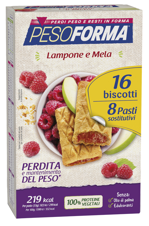 PESOFORMA BISCOTTI LAMPONE E MELA 16 BISCOTTI X 33G 8 PASTI SOSTITUTIVI - Farmamood