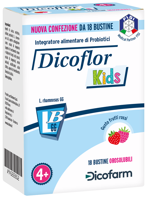 DICOFLOR KIDS 18 BUSTINE OROSOLUBILI GUSTO FRUTTI ROSSI - Farmamood