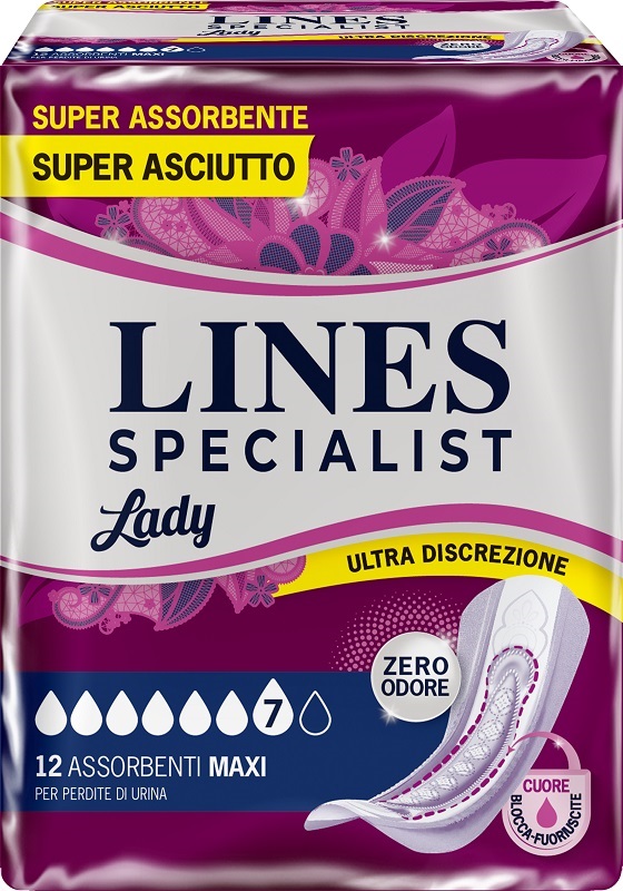 LINES SPECIALIST MAXI X 12 AUSILIO ASSORBENTE SAGOMATO UTILIZZABILE CON L'AUSILIO DI MUTANDA ELASTICIZZATA RIUTILIZZABILE - Farmamood
