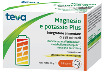 MAGNESIO POTASSIO PLUS TEVA 24 BUSTINE SENZA ZUCCHERI AROMA AGRUMI - Farmamood