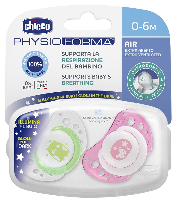 CHICCO SUCCHICCO AIR LUM SILICONE 0-6 MESI 2 PEZZI - Farmamood