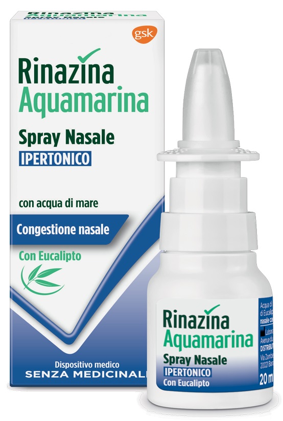 RINAZINA AQUAMARINA SPRAY NASALE IPERTONICO CON EUCALIPTO 20 ML - Farmamood