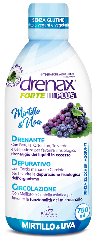 DRENAX FORTE PLUS ORIGINALE CON MIRTILLO E UVA 750 ML - Farmamood