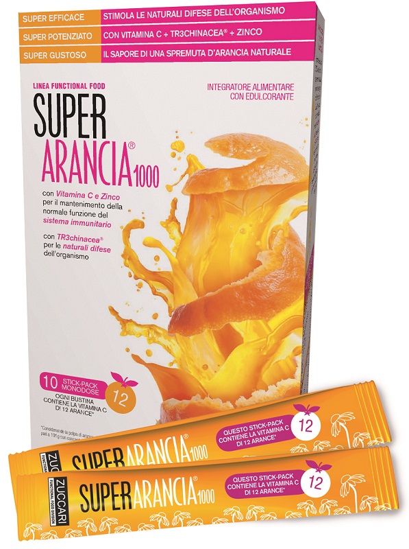 SUPER ARANCIA 1000 10 STICK PACK MONODOSE DA 3,7G INTEGRATORE ALIMENTARE CON EDULCORANTE - Farmamood