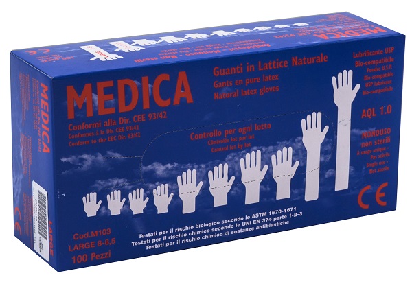 GUANTI LATTICE CON POLVERE LARGE 100 PEZZI - Farmamood
