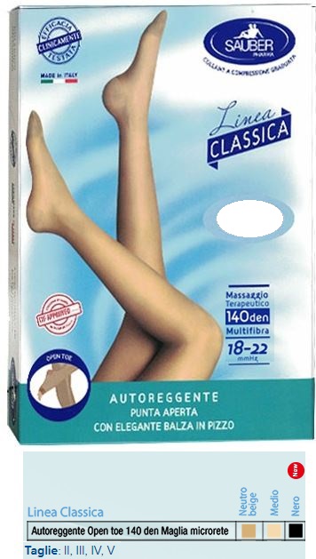 SAUBER AUTOREGGENTE OPEN TOE MAGLIA MICRORETE 140 DEN COLORE NEUTRO BEIGE TAGLIA 4 LINEA CLASSICA - Farmamood