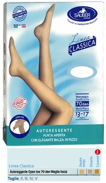 SAUBER AUTOREGGENTE OPEN TOE MAGLIA LISCIA 70 DEN COLORE NEUTRO BEIGE TAGLIA 4 LINEA CLASSICA - Farmamood