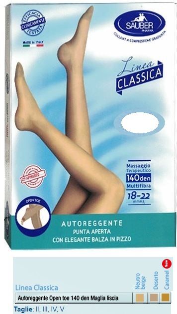 SAUBER AUTOREGGENTE OPEN TOE MAGLIA LISCIA 140 DEN COLORE NEUTRO BEIGE TAGLIA 2 LINEA CLASSICA - Farmamood