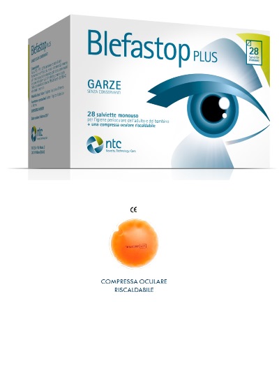 BLEFASTOP PLUS GARZA IN COTONE PIEGATA CON FILO DI BARIO 28 SALVIETTE MONOUSO + 1 COMPRESSA OCULARE RISCALDABILE - Farmamood