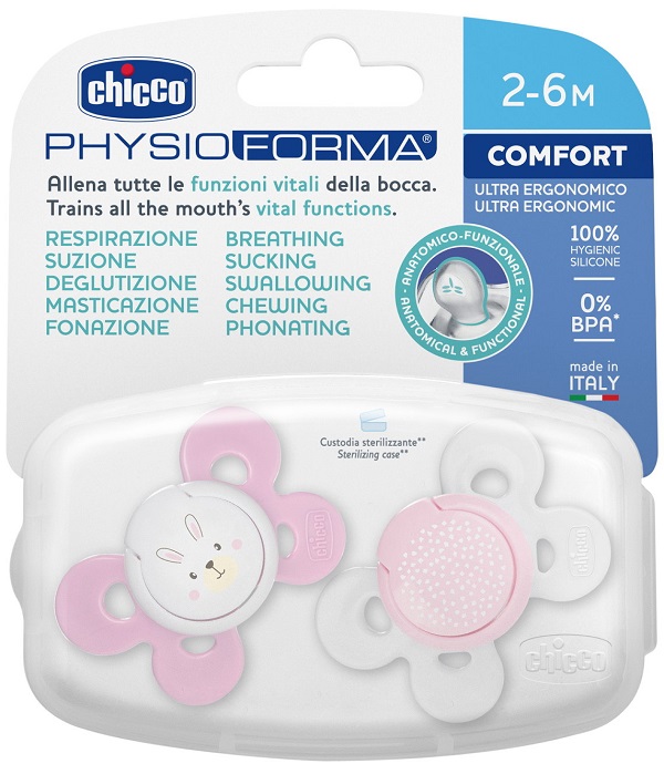 CHICCO SUCCHIETTO COMFORT GIRL SILICONE 0-6 MESI 2 PEZZI - Farmamood