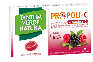 TANTUM VERDE NATURA PROPOLI+C CON ZINCO E VITAMINA C 15 PASTIGLIE GOMMOSE GUSTO FRUTTI DI BOSCO - Farmamood