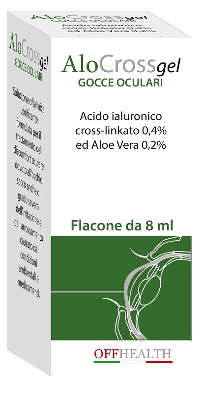 SOLUZIONE OFTALMICA LUBRIFICANTE ALOCROSS ACIDO IALURONICO SALE SODICO CROSS LINKATO 0,20% ED ALOE VERA 1 FLACONE 8 ML - Farmamood