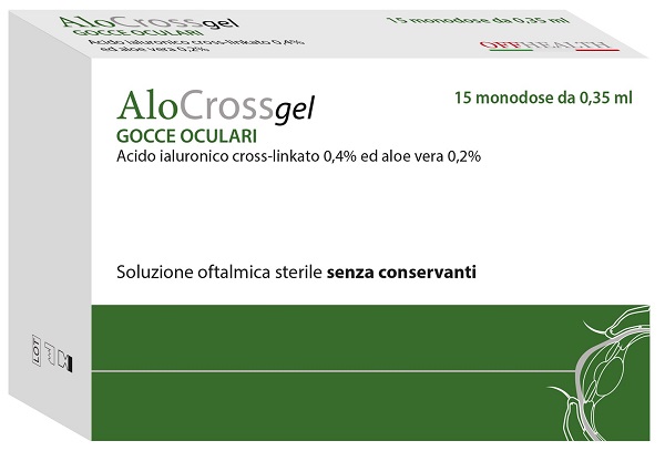 SOLUZIONE OFTALMICA LUBRIFICANTE A BASE DI ACIDO IALURONICO SALE SODICO CROSS LINKATO 0,20% ALOCROSS 15 OFTIOLI 0,35 ML - Farmamood