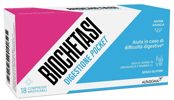 BIOCHETASI DIGESTIONE POCKET 18 COMPRESSE MASTICABILI - Farmamood