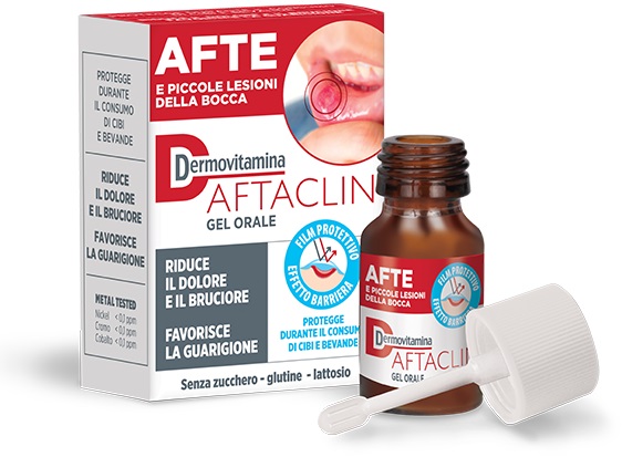 DERMOVITAMINA AFTACLIN GEL ORALE 7 ML CONTRO DOLORE E BRUCIONE SENZA ZUCCHERO E SENZA GLUTINE - Farmamood