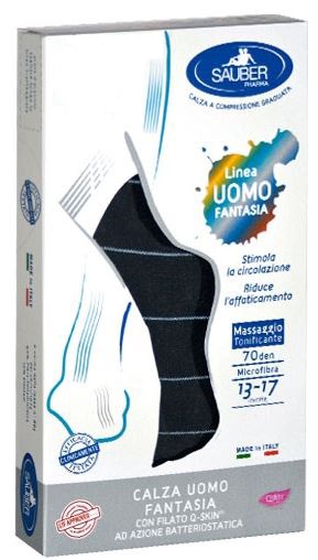 SAUBER CALZA UOMO FANTASIA Q-SKIN 70 DEN BLU RIGA SOTTILE GHIACCIO TAGLIA P - Farmamood